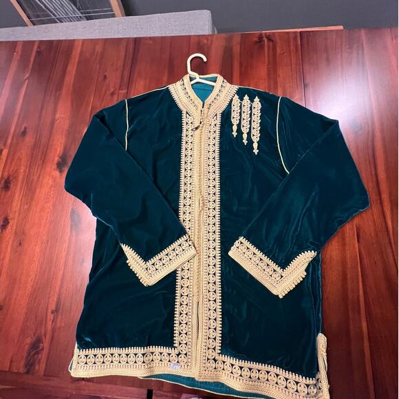 New Moroccan Green Velvet Kaftan/Tunic with Gold Embroidery - Picture 1 of 5